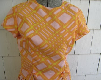 Vintage Skirt Blouse Dress Tangerine Pink