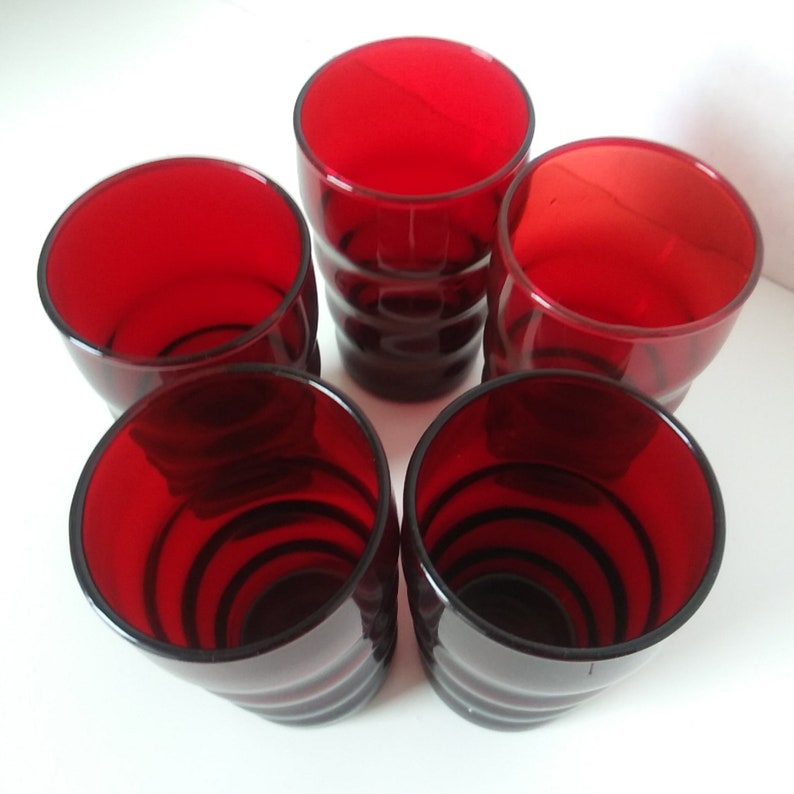 Vintage Ruby Red Juice Glasses Set of Five Etsy