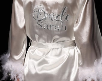 Personalized Satin Lace Bridal Robe: Embroidered Wedding Kimono