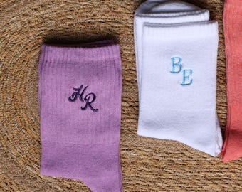 Personalized Initial Socks: Custom Embroidered Cotton Blend Crew Socks