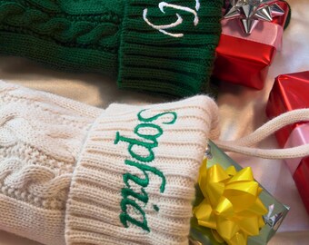 Embroidered Christmas Stocking: Personalized Knit Xmas Decor