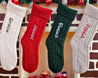 Personalized Knit Christmas Stocking: Custom Embroidered Family Holiday Decor
