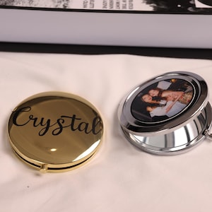 Personalized Compact Makeup Mirror, Bridesmaid Photo Gift