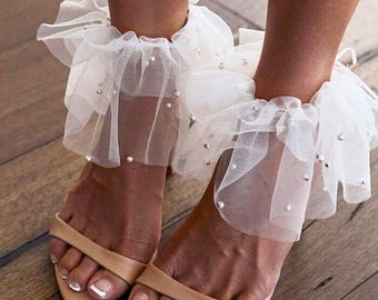 Cavigliere da sposa in tulle fatte a mano, accessori per scarpe da sposa con perle, qualcosa di nuovo