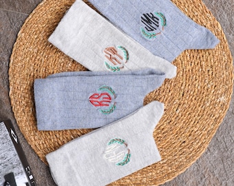 Meias bordadas com monograma para padrinhos, presente de casamento personalizado