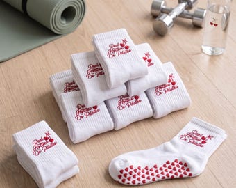 Personalized Embroidered Logo Ballet Grip Socks for Pilates, Pilates Studio Team Sock, Dance Names, Embroidered Non Slip Reformer, Yoga