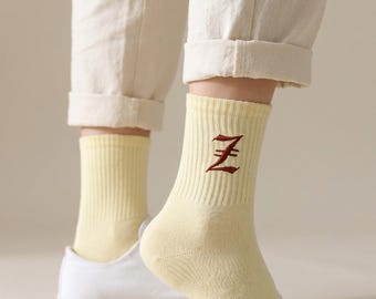 Embroidered Initial Wedding Socks | Custom Date, Bridal Party Gift