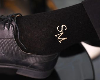 Embroidered Initial Bamboo Wedding Socks, Groomsmen Gift, Letter Groom Socks