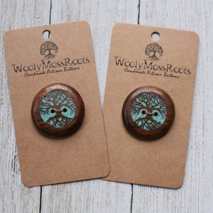 Inlay Turquoise Tree Buttons in Black Walnut 1 & 1/8 image 1