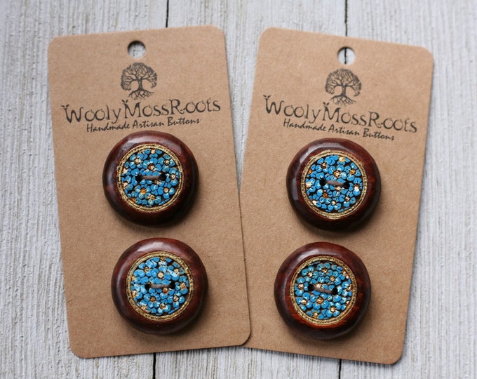 Sets of 2 Hand-painted Wooden Flower Buttons {1"}