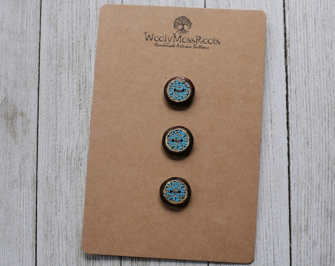 3 Hand-painted Wooden Flower Buttons {3/4"}