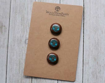 3 Inlay Turquoise Tree Buttons in Black Walnut {7/8"}