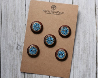 5 Hand-painted Wooden Flower Buttons {1"}