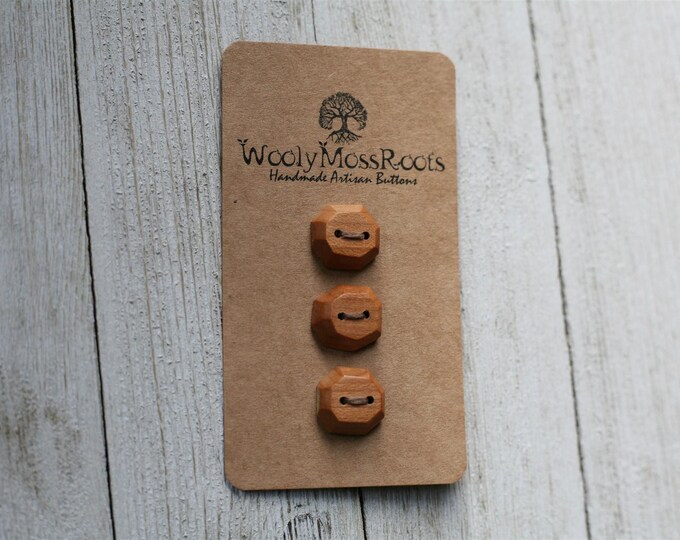3 Baroque Faceted Wood Buttons in Cherry