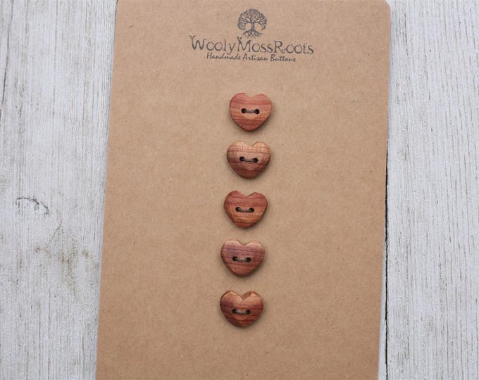 5 Rustic Heart Buttons in Red Cedar Wood {Button Mix}