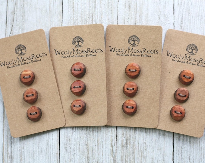 Sets of 3 Handmade Rustic Buttons in Red Cedar Wood