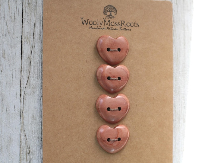 4 Handmade Heart Buttons in Red Cedar Wood {1"}