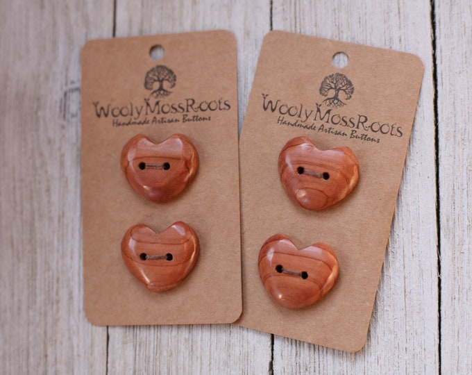 4 Carved Heart Buttons in Red Cedar {1"}
