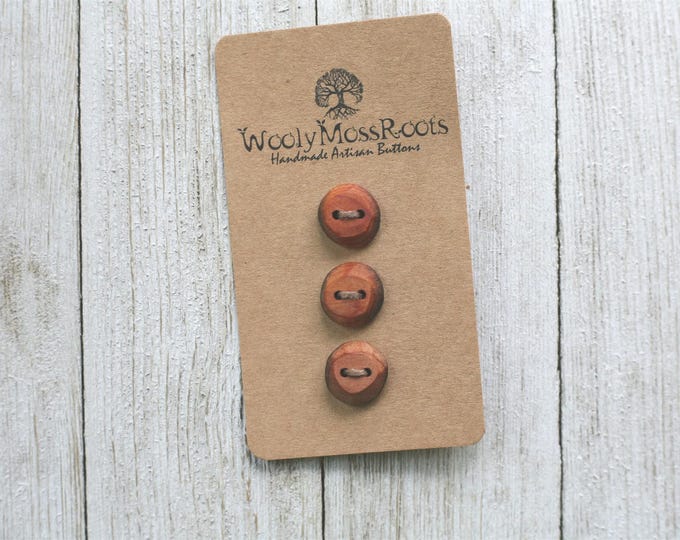 3 Rustic Red Cedar Wood Buttons – Handmade Artisan Craft Supplies
