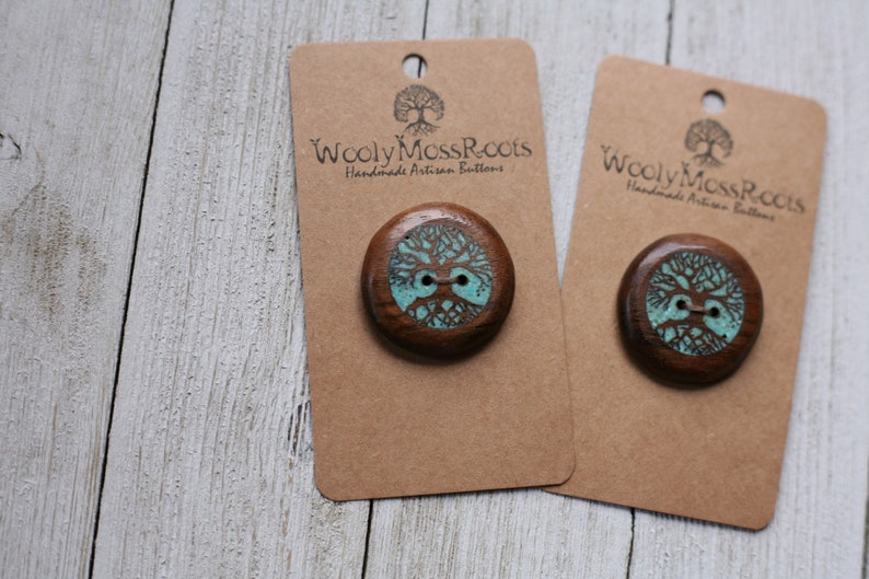 Inlay Turquoise Tree Buttons in Black Walnut 1 & 1/8 image 3