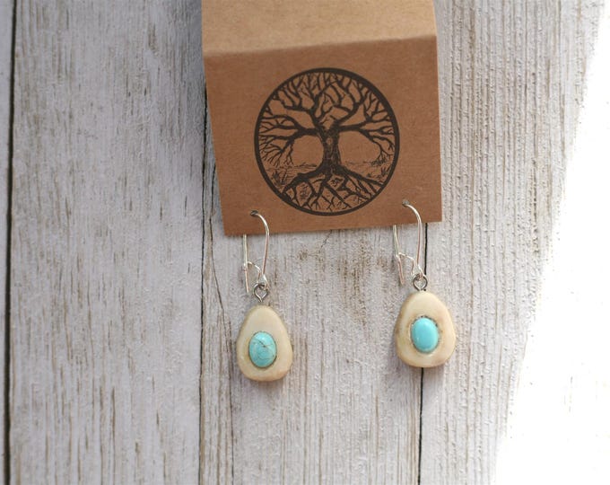 Handmade Earrings in Shed Deer Antler & Turquoise