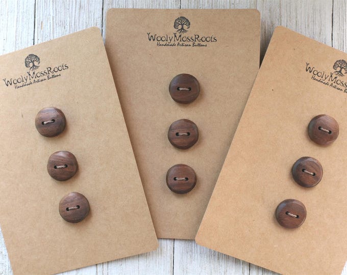 Sets of 3 Rustic Buttons in Black Walnut Wood