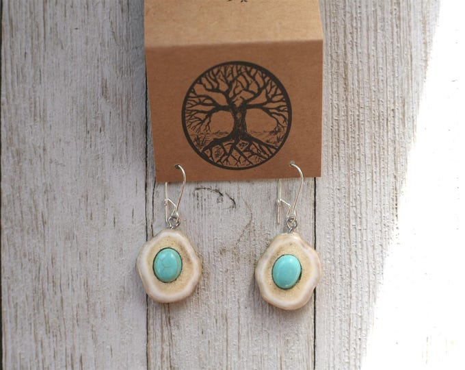 Handmade Earrings in Shed Deer Antler & Turquoise