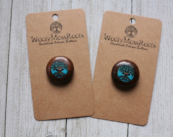 2 Inlay Turquoise Tree Buttons in Black Walnut {7/8"}