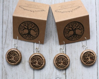 Tree Earrings in Oregon Myrtlewood