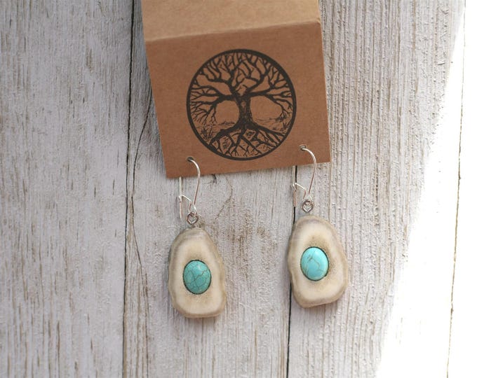 Handmade Earrings in Shed Deer Antler & Turquoise