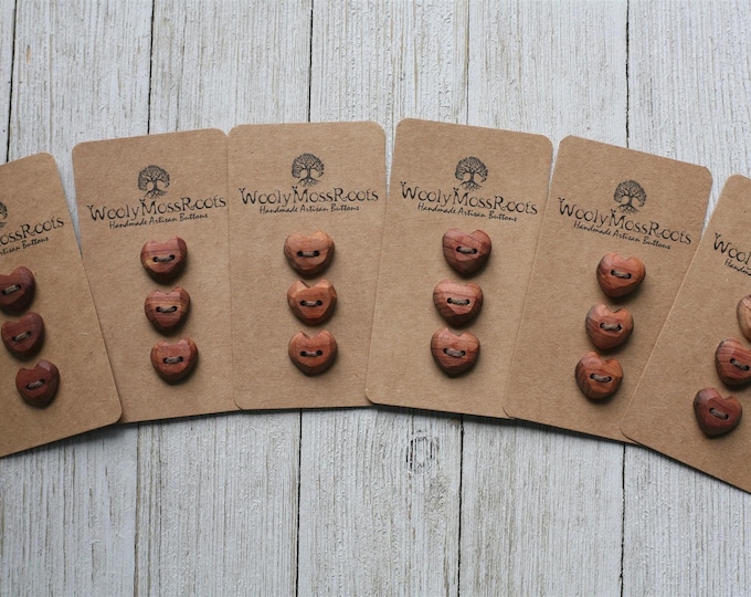 SALE! Sets of 3 Rustic Heart Buttons in Red Cedar Wood
