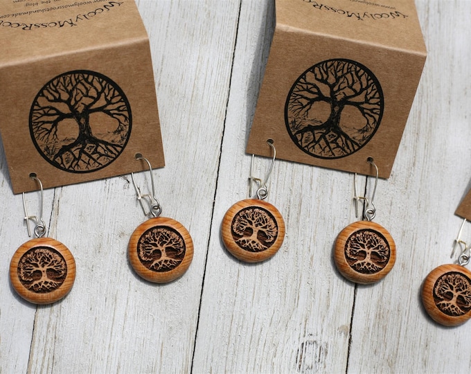 Tree Earrings in Oregon Yew Wood