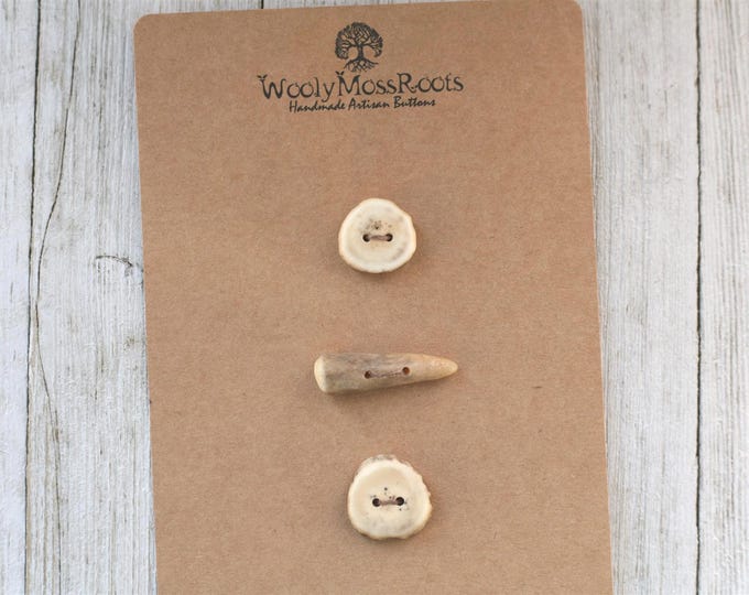 3 Handmade Buttons in Shed Deer Antler {Button Mix}