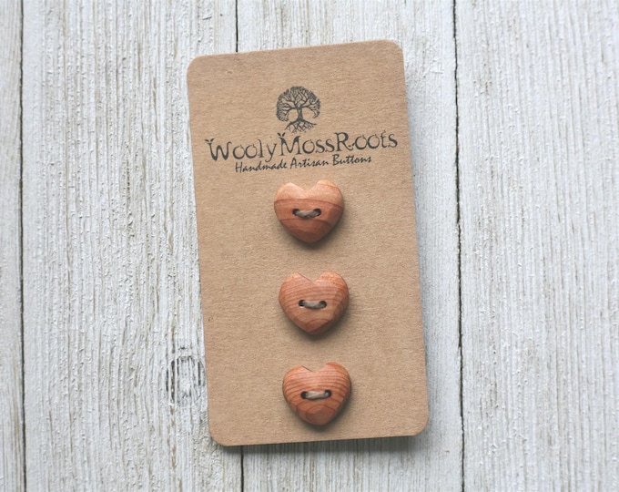 3 Handmade Heart Buttons {Rustic Heart Buttons in Red Cedar Wood}