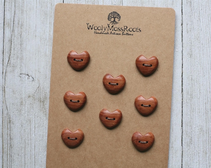 8 Handmade Heart Buttons in Red Cedar Wood {3/4"}