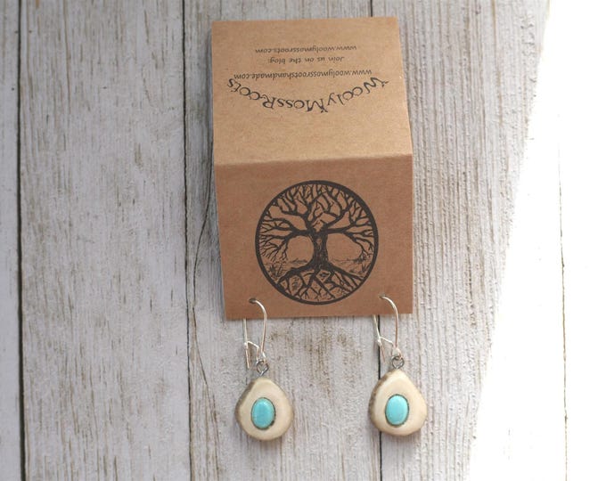 Handmade Earrings in Shed Deer Antler & Turquoise