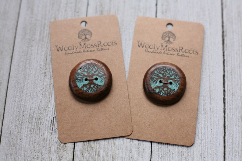 Inlay Turquoise Tree Buttons in Black Walnut 1 & 1/8 image 4