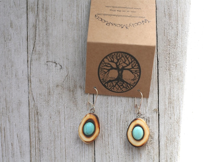 Handmade Earrings in Shed Deer Antler & Turquoise