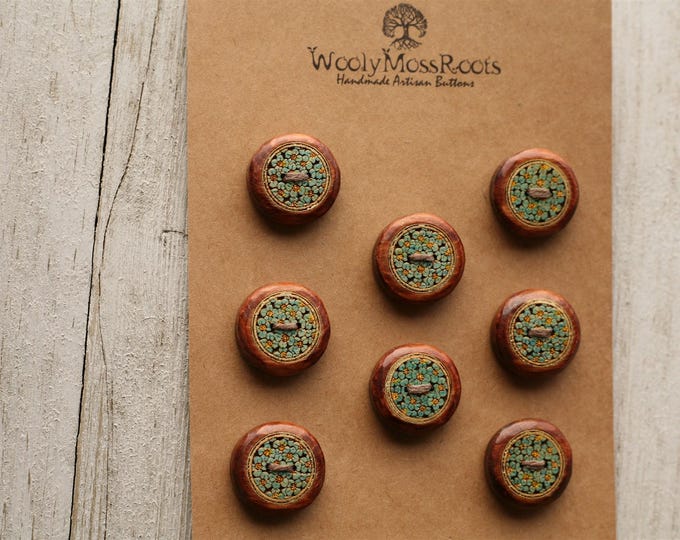 8 Hand-painted Wooden Flower Buttons