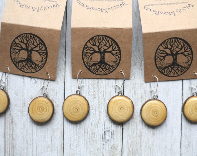 Handmade Yellow Wood Earrings in Oregon Cascara