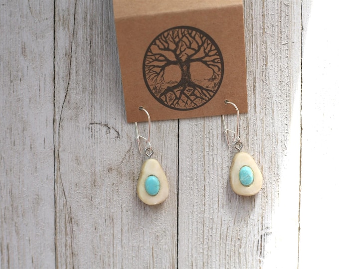 Handmade Earrings in Shed Deer Antler & Turquoise