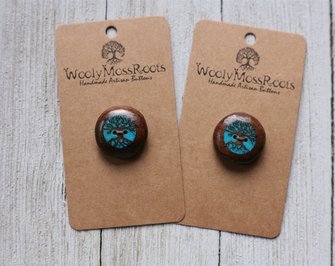 2 Inlay Turquoise Tree Buttons in Black Walnut {7/8"}