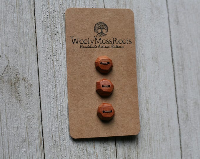 3 Tiny Baroque Faceted Wood Buttons in Red Cedar