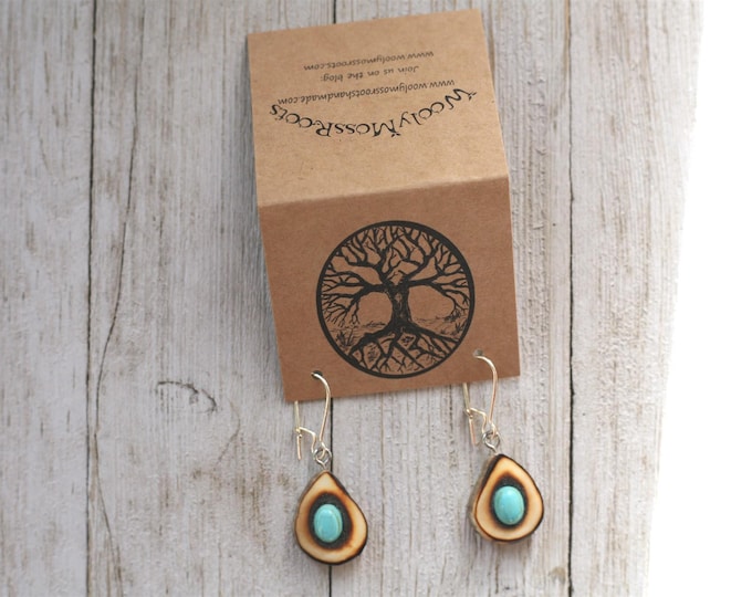 Handmade Earrings in Shed Deer Antler & Turquoise