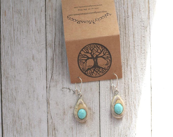 Handmade Earrings in Shed Deer Antler & Turquoise