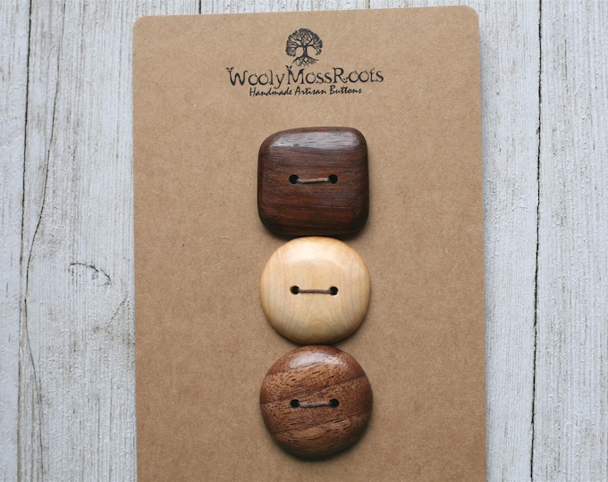 Handmade Button Mix {3 Large Wood Buttons}