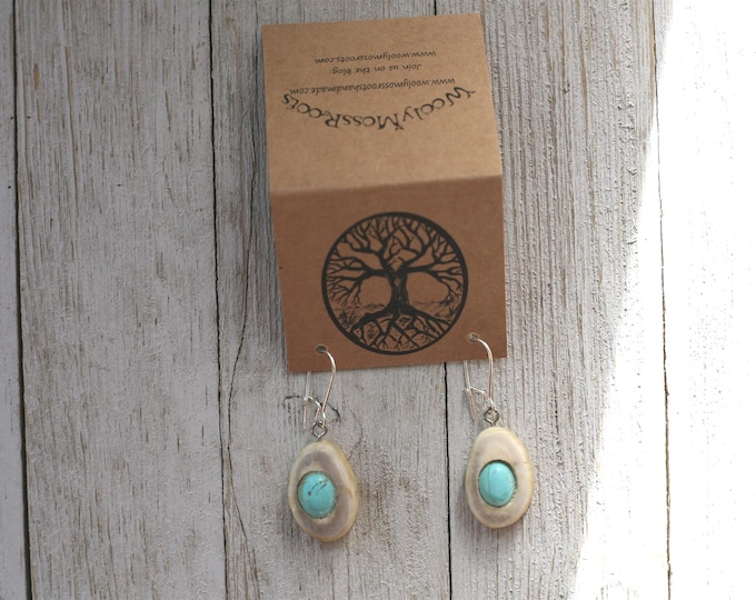 Handmade Earrings in Shed Deer Antler & Turquoise