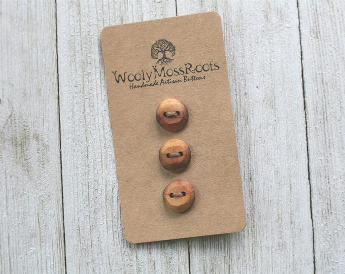 3 Rustic Red Cedar Wood Buttons – Handmade Artisan Craft Supplies