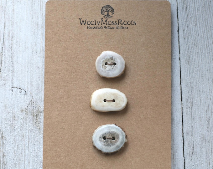 3 Handmade Buttons in Shed Deer Antler {Button Mix}