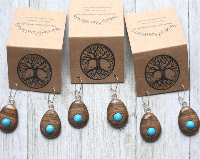 Handmade Earrings in Oregon Myrtlewood & Turquoise